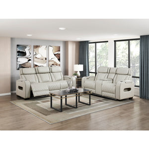 Fairway Collection Power Double Reclining Sofa with Center Drop-Down Cup Holders, Power Headrests, Storage Arms(Top and Side), Cup holders and Reading Lights, Two Wireless Chargers, Charging Ports and LED Lighting