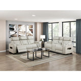 Fairway Collection Power Double Reclining Love Seat with Center Console, Power Headrests, Storage Arms(Top and Side), Cup holders, Charging Ports and LED lighting