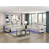 Fairway Collection Power Double Reclining Sofa with Center Drop-Down Cup Holders, Power Headrests, Storage Arms(Top and Side), Cup holders and Reading Lights, Two Wireless Chargers, Charging Ports and LED Lighting