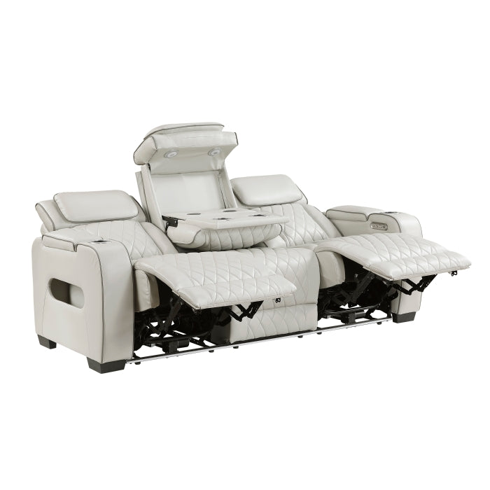 Fairway Collection Power Double Reclining Sofa with Center Drop-Down Cup Holders, Power Headrests, Storage Arms(Top and Side), Cup holders and Reading Lights, Two Wireless Chargers, Charging Ports and LED Lighting