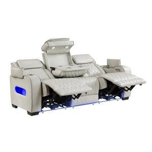Fairway Collection Power Double Reclining Sofa with Center Drop-Down Cup Holders, Power Headrests, Storage Arms(Top and Side), Cup holders and Reading Lights, Two Wireless Chargers, Charging Ports and LED Lighting