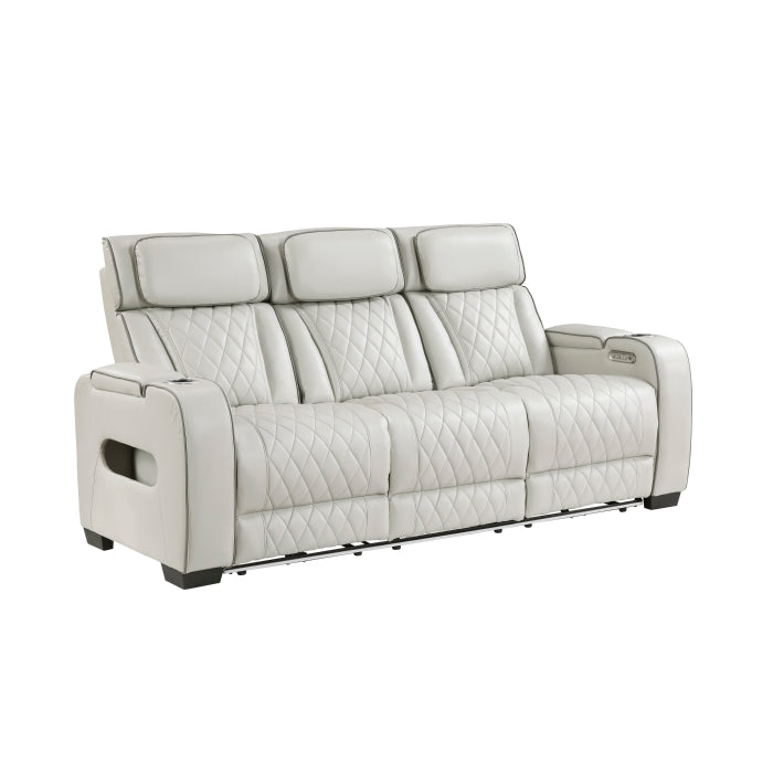 Fairway Collection Power Double Reclining Sofa with Center Drop-Down Cup Holders, Power Headrests, Storage Arms(Top and Side), Cup holders and Reading Lights, Two Wireless Chargers, Charging Ports and LED Lighting