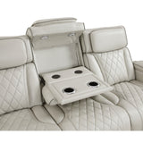 Fairway Collection Power Double Reclining Sofa with Center Drop-Down Cup Holders, Power Headrests, Storage Arms(Top and Side), Cup holders and Reading Lights, Two Wireless Chargers, Charging Ports and LED Lighting