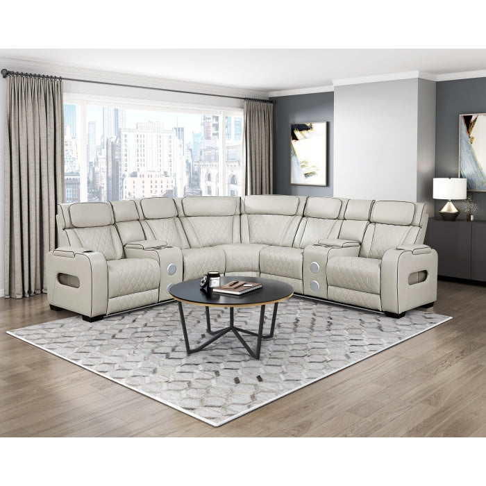 Fairway Collection 3-Piece Power Reclining Sectional with Consoles, Power Headrests, Storage Arms(Top and Side), Cup holders, Charging Ports, Wireless speakers and LED lighting