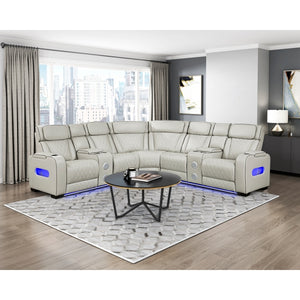 Fairway Collection 3-Piece Power Reclining Sectional with Consoles, Power Headrests, Storage Arms(Top and Side), Cup holders, Charging Ports, Wireless speakers and LED lighting
