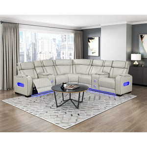 Fairway Collection 3-Piece Power Reclining Sectional with Consoles, Power Headrests, Storage Arms(Top and Side), Cup holders, Charging Ports, Wireless speakers and LED lighting