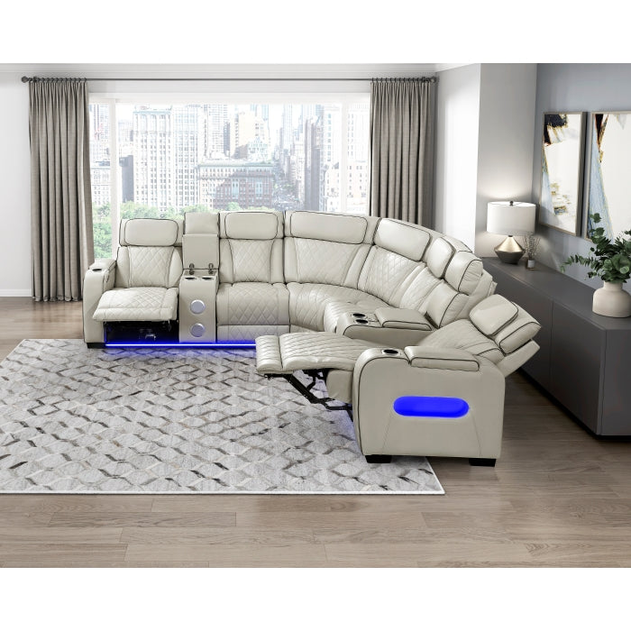 Fairway Collection 3-Piece Power Reclining Sectional with Consoles, Power Headrests, Storage Arms(Top and Side), Cup holders, Charging Ports, Wireless speakers and LED lighting
