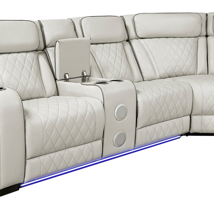 Fairway Collection 3-Piece Power Reclining Sectional with Consoles, Power Headrests, Storage Arms(Top and Side), Cup holders, Charging Ports, Wireless speakers and LED lighting