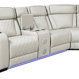 Fairway Collection 3-Piece Power Reclining Sectional with Consoles, Power Headrests, Storage Arms(Top and Side), Cup holders, Charging Ports, Wireless speakers and LED lighting