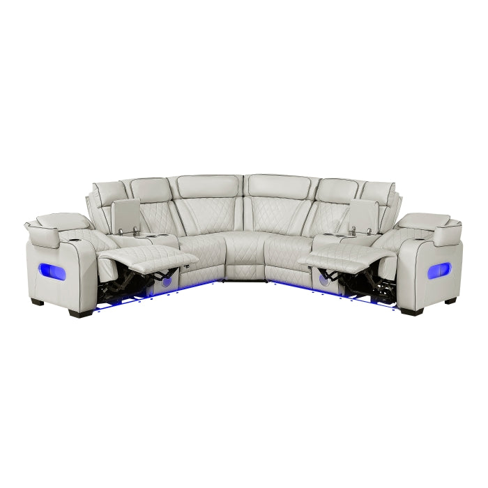 Fairway Collection 3-Piece Power Reclining Sectional with Consoles, Power Headrests, Storage Arms(Top and Side), Cup holders, Charging Ports, Wireless speakers and LED lighting