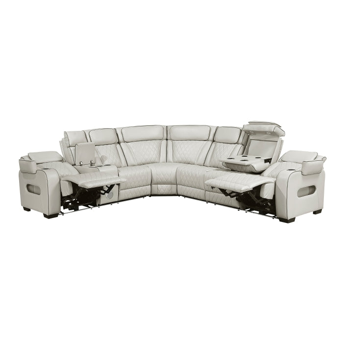 Fairway Collection 3-Piece Power Reclining Sectional with Left Side Console, Drop-Down Cup Holders, Power Headrests, Storage Arms(Top and Side), Cup holders, Reading Lights, Charging Ports, Wireless speakers, Two Wireless Chargers, and LED lighting