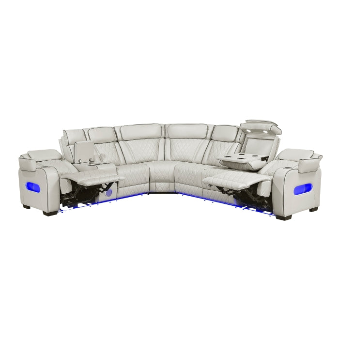 Fairway Collection 3-Piece Power Reclining Sectional with Left Side Console, Drop-Down Cup Holders, Power Headrests, Storage Arms(Top and Side), Cup holders, Reading Lights, Charging Ports, Wireless speakers, Two Wireless Chargers, and LED lighting