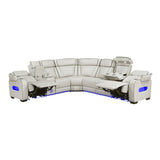 Fairway Collection 3-Piece Power Reclining Sectional with Left Side Console, Drop-Down Cup Holders, Power Headrests, Storage Arms(Top and Side), Cup holders, Reading Lights, Charging Ports, Wireless speakers, Two Wireless Chargers, and LED lighting
