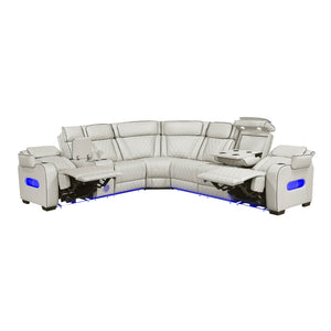 Fairway Collection 3-Piece Power Reclining Sectional with Left Side Console, Drop-Down Cup Holders, Power Headrests, Storage Arms(Top and Side), Cup holders, Reading Lights, Charging Ports, Wireless speakers, Two Wireless Chargers, and LED lighting