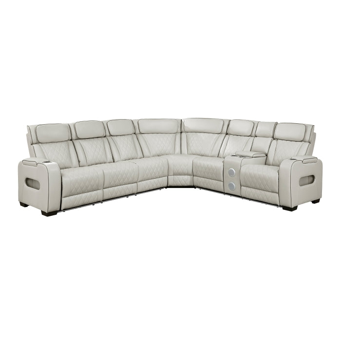 Fairway Collection 3-Piece Power Reclining Sectional with Right Side Console, Drop-Down Cup Holders, Power Headrests, Storage Arms(Top and Side), Cup holders, Reading Lights, Charging Ports, Wireless speakers, Two Wireless Chargers, and LED lighting