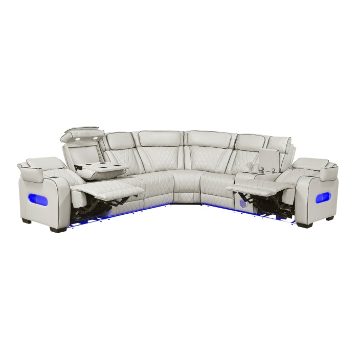 Fairway Collection 3-Piece Power Reclining Sectional with Right Side Console, Drop-Down Cup Holders, Power Headrests, Storage Arms(Top and Side), Cup holders, Reading Lights, Charging Ports, Wireless speakers, Two Wireless Chargers, and LED lighting