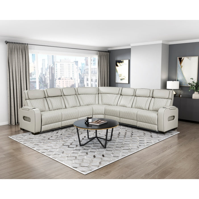 Fairway Collection 3-Piece Power Reclining Sectional with Center Drop-Down Cup Holders, Power Headrests, Storage Arms(Top and Side), Cup holders, Charging Ports, Reading Lights, Wireless Chargers, Charging Ports and LED Lighting