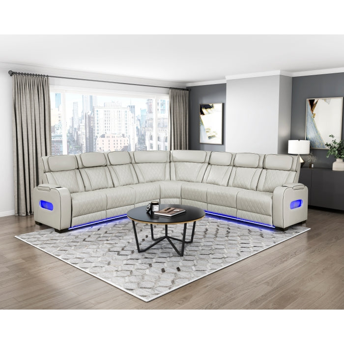 Fairway Collection 3-Piece Power Reclining Sectional with Center Drop-Down Cup Holders, Power Headrests, Storage Arms(Top and Side), Cup holders, Charging Ports, Reading Lights, Wireless Chargers, Charging Ports and LED Lighting