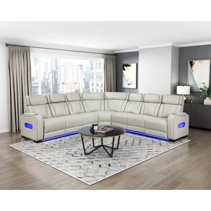 Fairway Collection 3-Piece Power Reclining Sectional with Center Drop-Down Cup Holders, Power Headrests, Storage Arms(Top and Side), Cup holders, Charging Ports, Reading Lights, Wireless Chargers, Charging Ports and LED Lighting