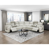 Fairway Collection 3-Piece Power Reclining Sectional with Center Drop-Down Cup Holders, Power Headrests, Storage Arms(Top and Side), Cup holders, Charging Ports, Reading Lights, Wireless Chargers, Charging Ports and LED Lighting