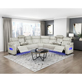 Fairway Collection 3-Piece Power Reclining Sectional with Center Drop-Down Cup Holders, Power Headrests, Storage Arms(Top and Side), Cup holders, Charging Ports, Reading Lights, Wireless Chargers, Charging Ports and LED Lighting