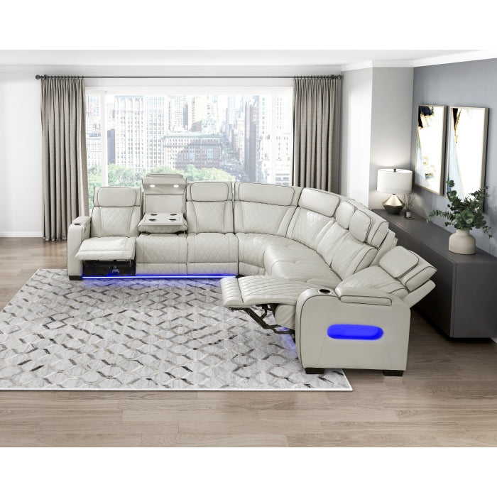 Fairway Collection 3-Piece Power Reclining Sectional with Center Drop-Down Cup Holders, Power Headrests, Storage Arms(Top and Side), Cup holders, Charging Ports, Reading Lights, Wireless Chargers, Charging Ports and LED Lighting