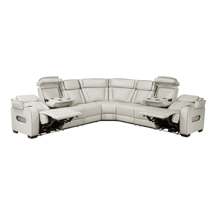 Fairway Collection 3-Piece Power Reclining Sectional with Center Drop-Down Cup Holders, Power Headrests, Storage Arms(Top and Side), Cup holders, Charging Ports, Reading Lights, Wireless Chargers, Charging Ports and LED Lighting
