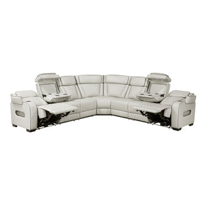 Fairway Collection 3-Piece Power Reclining Sectional with Center Drop-Down Cup Holders, Power Headrests, Storage Arms(Top and Side), Cup holders, Charging Ports, Reading Lights, Wireless Chargers, Charging Ports and LED Lighting