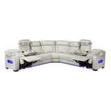 Fairway Collection 3-Piece Power Reclining Sectional with Center Drop-Down Cup Holders, Power Headrests, Storage Arms(Top and Side), Cup holders, Charging Ports, Reading Lights, Wireless Chargers, Charging Ports and LED Lighting