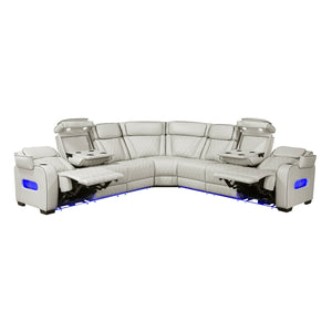 Fairway Collection 3-Piece Power Reclining Sectional with Center Drop-Down Cup Holders, Power Headrests, Storage Arms(Top and Side), Cup holders, Charging Ports, Reading Lights, Wireless Chargers, Charging Ports and LED Lighting