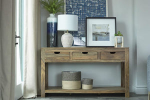 Consola Esther de madera de sheesham natural con 3 cajones