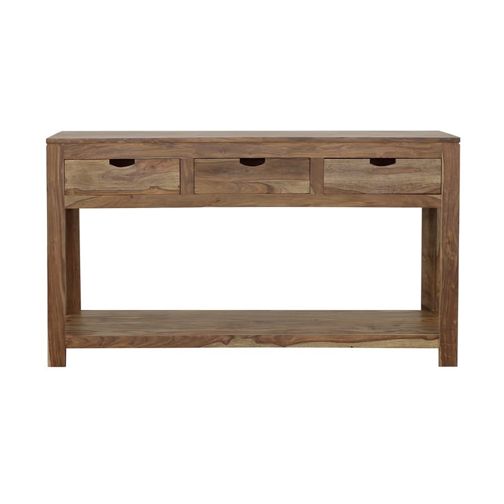 Consola Esther de madera de sheesham natural con 3 cajones