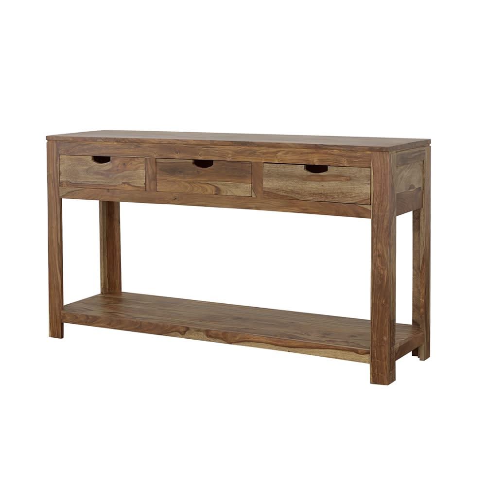 Consola Esther de madera de sheesham natural con 3 cajones