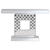 Mesa consola Claire con base cuadrada y diseño de tablero de ajedrez, color plata