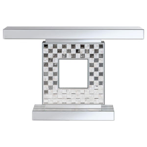 Mesa consola Claire con base cuadrada y diseño de tablero de ajedrez, color plata