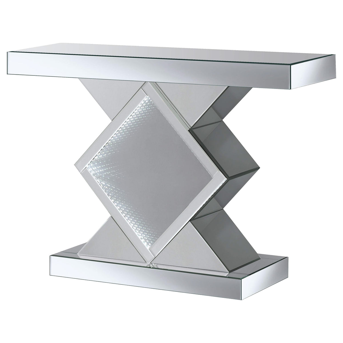 Consola de entrada con espejo LED Andorra Infinity, color plateado