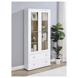 Armario alto Hawthorne con 4 estantes, puertas de vidrio y cajones, color blanco