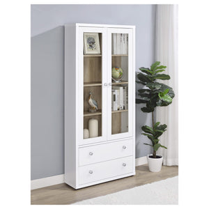 Armario alto Hawthorne con 4 estantes, puertas de vidrio y cajones, color blanco