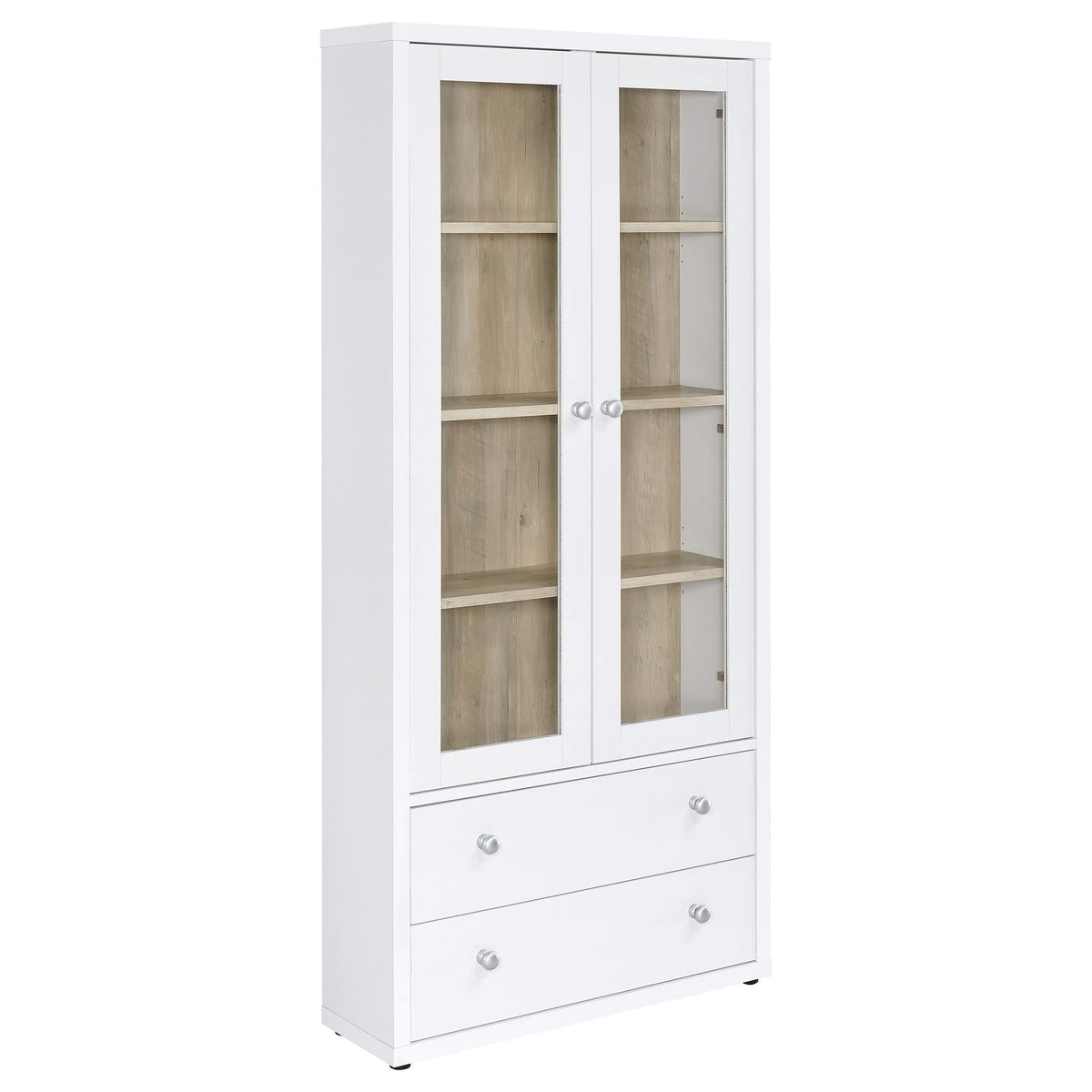 Armario alto Hawthorne con 4 estantes, puertas de vidrio y cajones, color blanco
