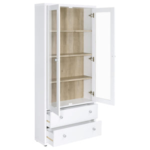 Armario alto Hawthorne con 4 estantes, puertas de vidrio y cajones, color blanco
