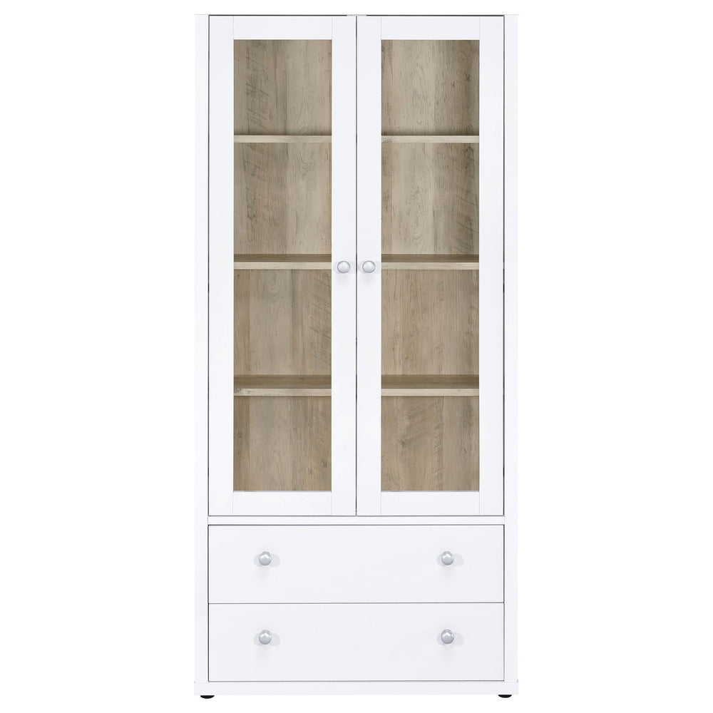 Armario alto Hawthorne con 4 estantes, puertas de vidrio y cajones, color blanco