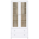 Armario alto Hawthorne con 4 estantes, puertas de vidrio y cajones, color blanco
