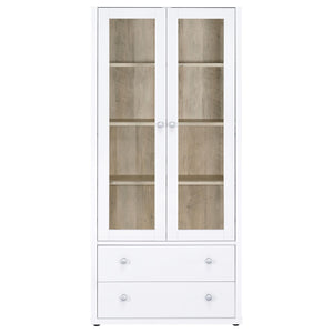 Armario alto Hawthorne con 4 estantes, puertas de vidrio y cajones, color blanco