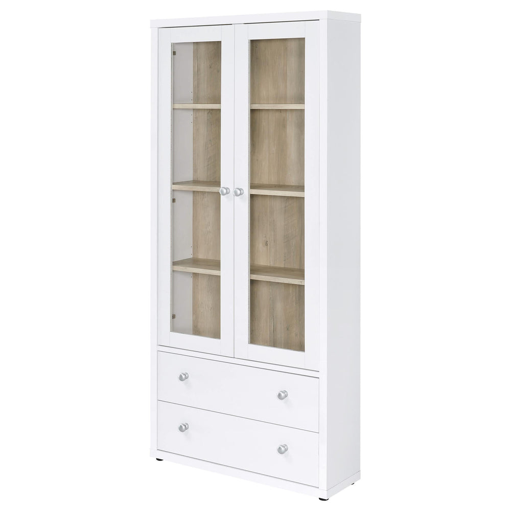 Armario alto Hawthorne con 4 estantes, puertas de vidrio y cajones, color blanco