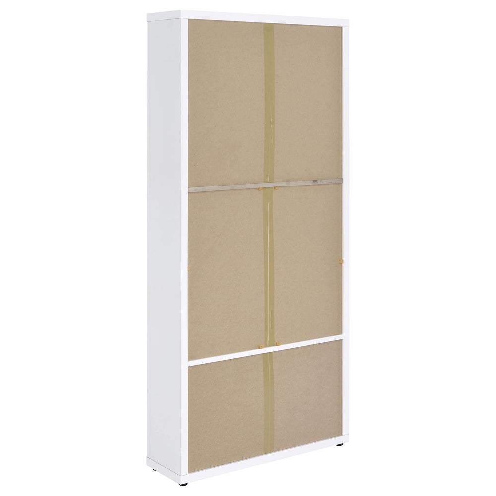 Armario alto Hawthorne con 4 estantes, puertas de vidrio y cajones, color blanco