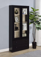 Vitrina Hawthorne de 4 estantes con puertas de vidrio y cajones, color negro