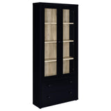 Vitrina Hawthorne de 4 estantes con puertas de vidrio y cajones, color negro