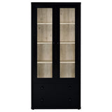 Vitrina Hawthorne de 4 estantes con puertas de vidrio y cajones, color negro