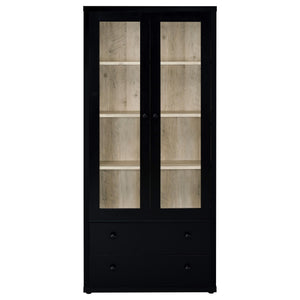 Vitrina Hawthorne de 4 estantes con puertas de vidrio y cajones, color negro