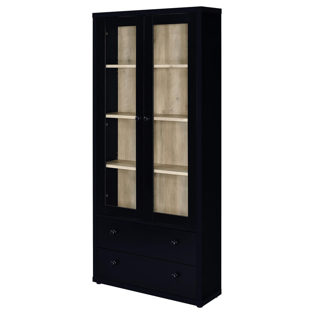 Vitrina Hawthorne de 4 estantes con puertas de vidrio y cajones, color negro